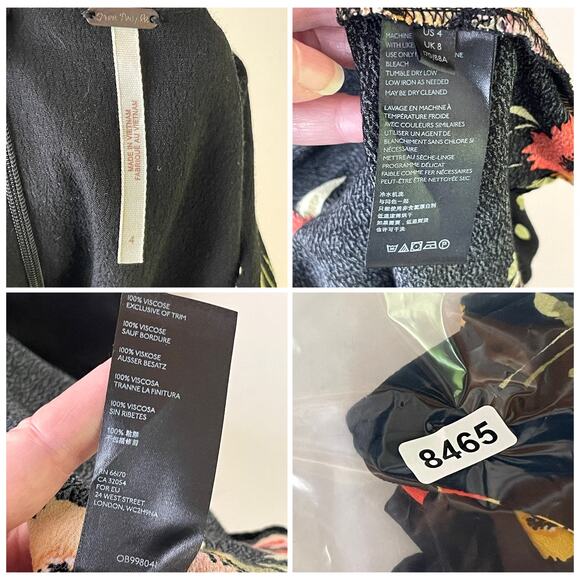 Free People Neon Garden Floral Mini Dress Sz 4 Black Multi Short Sleeve V-Neck - Picture 12 of 12